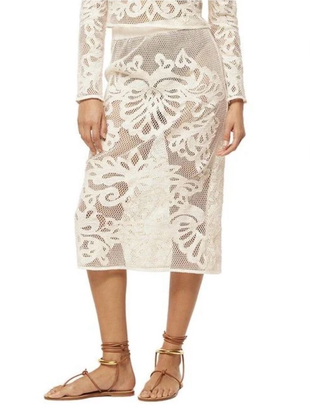 MISA Los Angeles Lace Midi Skirt w/ Detachable Liner Ivory Boho Sz S NWT - Picture 1 of 7